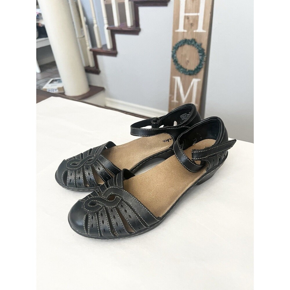 Clarks Unstructured Mary Jane Shoes Women's 6.5 M Black Leather Wedge Haurache